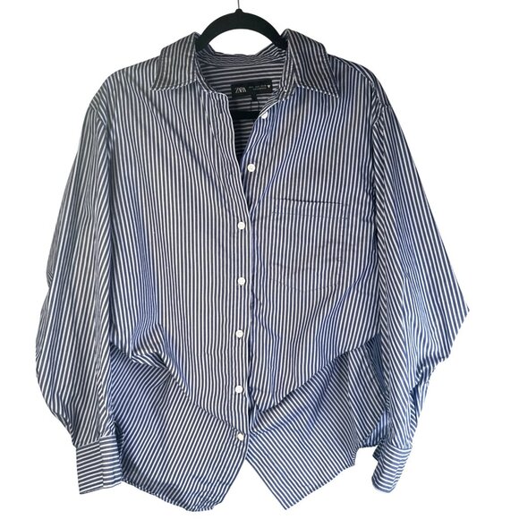 2/$30 ZARA Small Navy & White Striped Button-Up - Picture 1 of 13